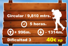 Circular / 9,810 mtrs.     5 horas. + 996m. - 1314m.  Dificultad 3 40€ xp