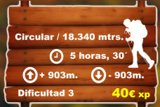 Circular / 18.340 mtrs.     5 horas, 30´ + 903m. - 903m.  Dificultad 3 40€ xp