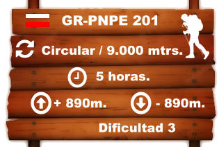 Circular / 9.000 mtrs.     5 horas. + 890m. - 890m.  Dificultad 3 GR-PNPE 201