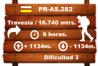 Travesia / 16.740 mtrs.     6 horas. + 1134m. - 1134m.  Dificultad 3 PR-AS.282