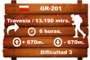 Travesia / 13.190 mtrs.     6 horas. + 670m. - 670m.  Dificultad 3 GR-201